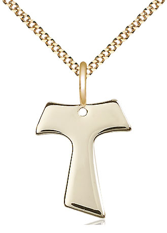 14kt Gold Filled Tau Cross Pendant on a 18 inch Gold Plate Light Curb chain