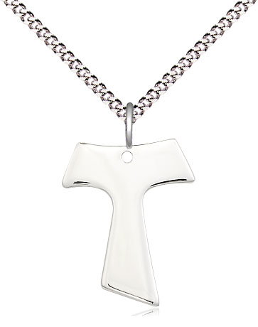 Sterling Silver Tau Cross Pendant on a 18 inch Light Rhodium Light Curb chain