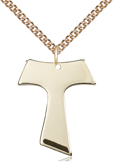 14kt Gold Filled Tau Cross Pendant on a 24 inch Gold Filled Heavy Curb chain