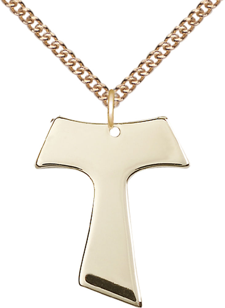 14kt Gold Filled Tau Cross Pendant on a 24 inch Gold Filled Heavy Curb chain