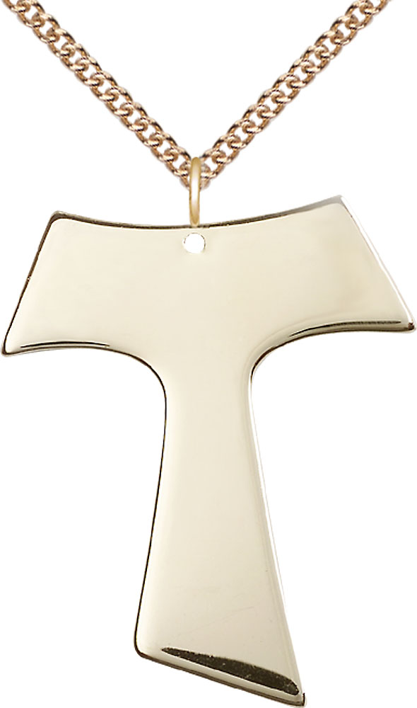 14kt Gold Filled Tau Cross Pendant on a 24 inch Gold Filled Heavy Curb chain