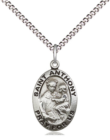 Sterling Silver Saint Anthony of Padua Pendant on a 18 inch Light Rhodium Light Curb chain