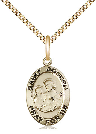14kt Gold Filled Saint Joseph Pendant on a 18 inch Gold Plate Light Curb chain