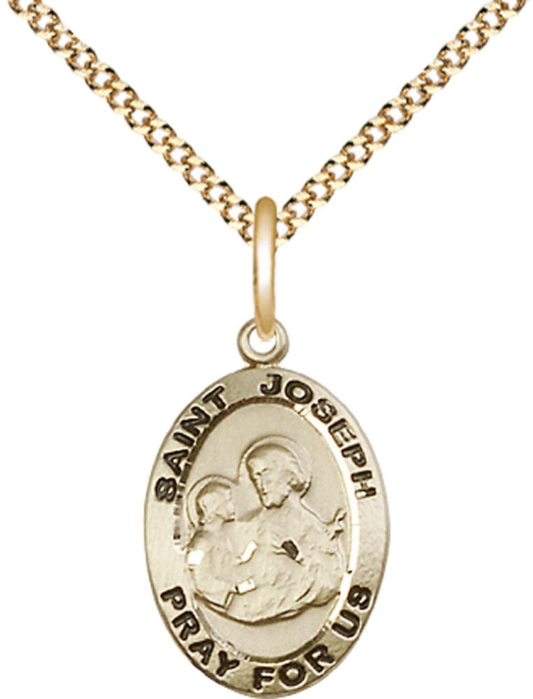 14kt Gold Filled Saint Joseph Pendant on a 18 inch Gold Plate Light Curb chain