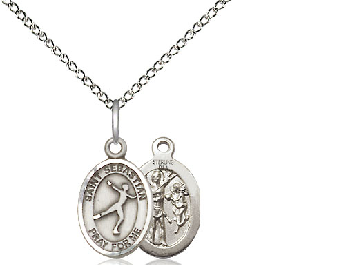Sterling Silver Saint Sebastian Figure Skating Pendant on a 18 inch Sterling Silver Light Curb chain
