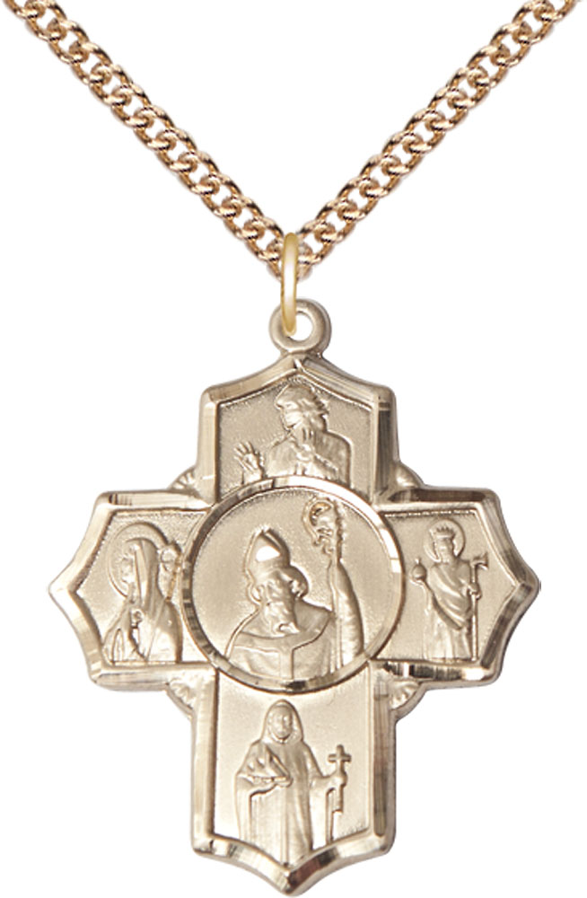 14kt Gold Filled Irish 5-Way Pendant on a 24 inch Gold Filled Heavy Curb chain
