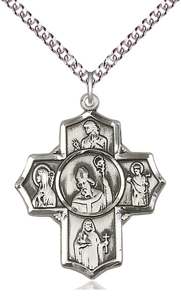 Sterling Silver Irish 5-Way Pendant on a 24 inch Sterling Silver Heavy Curb chain