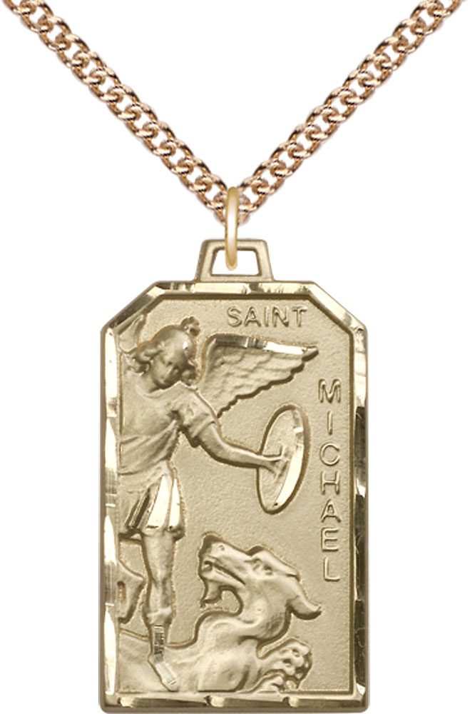 14kt Gold Filled Saint Michael the Archangel Pendant on a 24 inch Gold Filled Heavy Curb chain