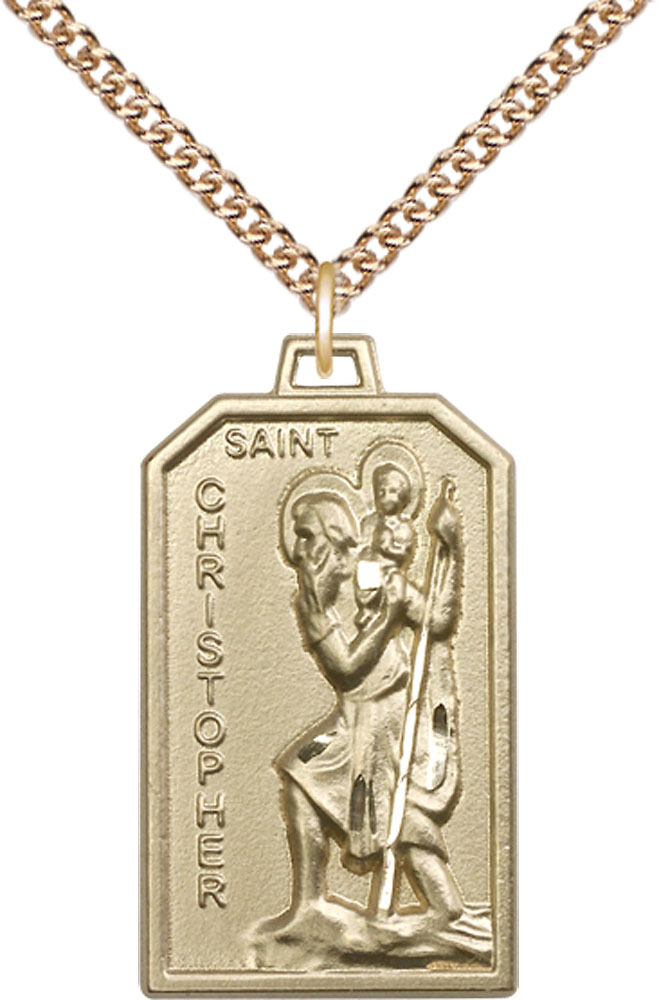 14kt Gold Filled Saint Christopher Pendant on a 24 inch Gold Filled Heavy Curb chain