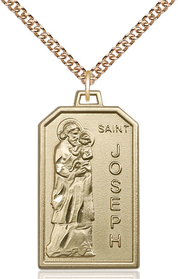 14kt Gold Filled Saint Jospeh Pendant on a 24 inch Gold Filled Heavy Curb chain