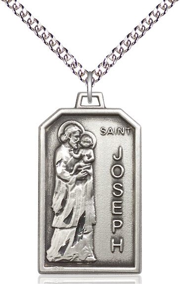 Sterling Silver Saint Jospeh Pendant on a 24 inch Sterling Silver Heavy Curb chain