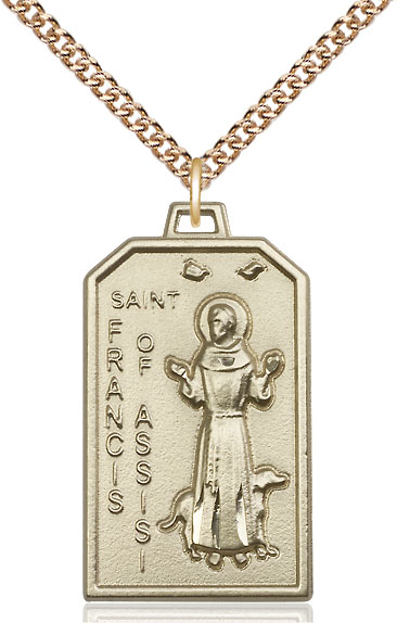 14kt Gold Filled Saint Francis Pendant on a 24 inch Gold Filled Heavy Curb chain