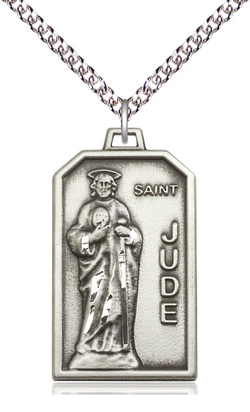 Sterling Silver Saint Jude Pendant on a 24 inch Sterling Silver Heavy Curb chain