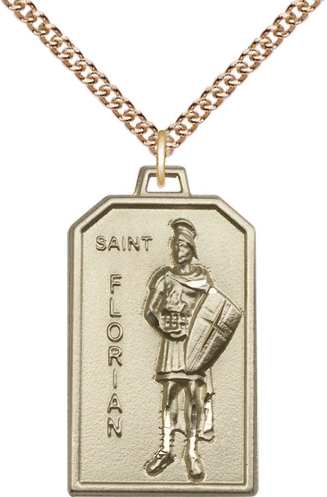 14kt Gold Filled Saint Florian Pendant on a 24 inch Gold Filled Heavy Curb chain