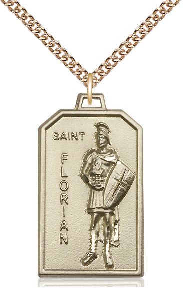 14kt Gold Filled Saint Florian Pendant on a 24 inch Gold Filled Heavy Curb chain