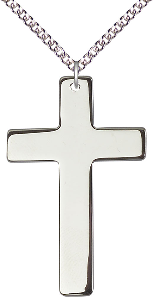 Sterling Silver Cross Pendant on a 24 inch Sterling Silver Heavy Curb chain