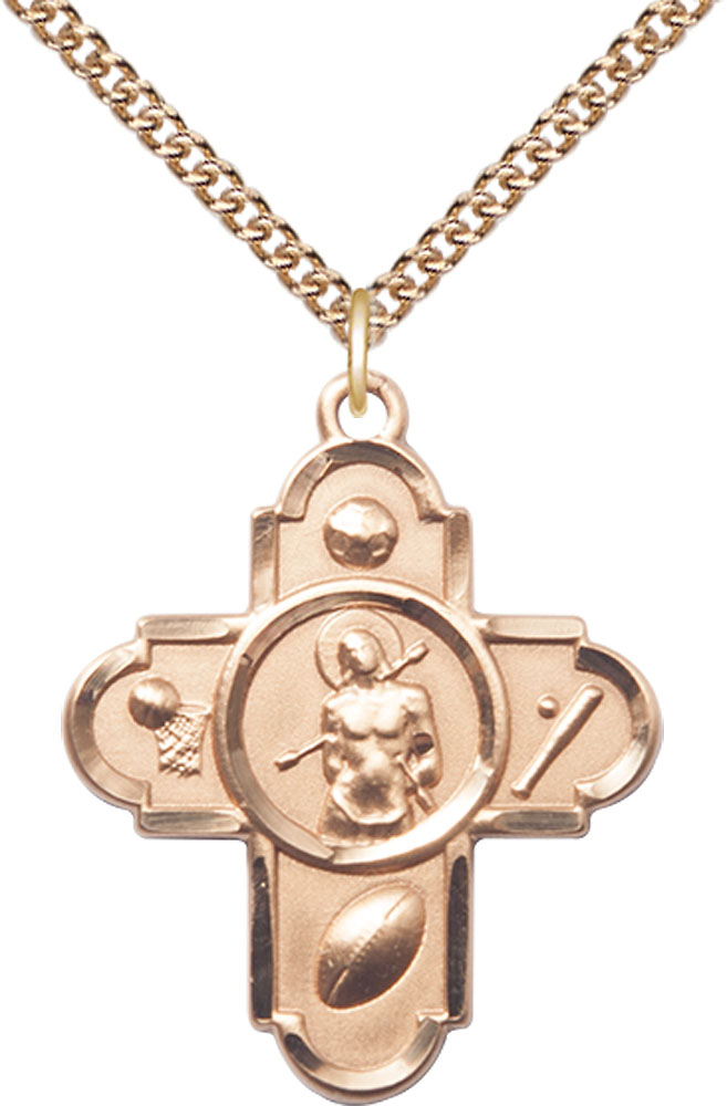 14kt Gold Filled 5-Way St Sebastian Pendant on a 24 inch Gold Filled Heavy Curb chain