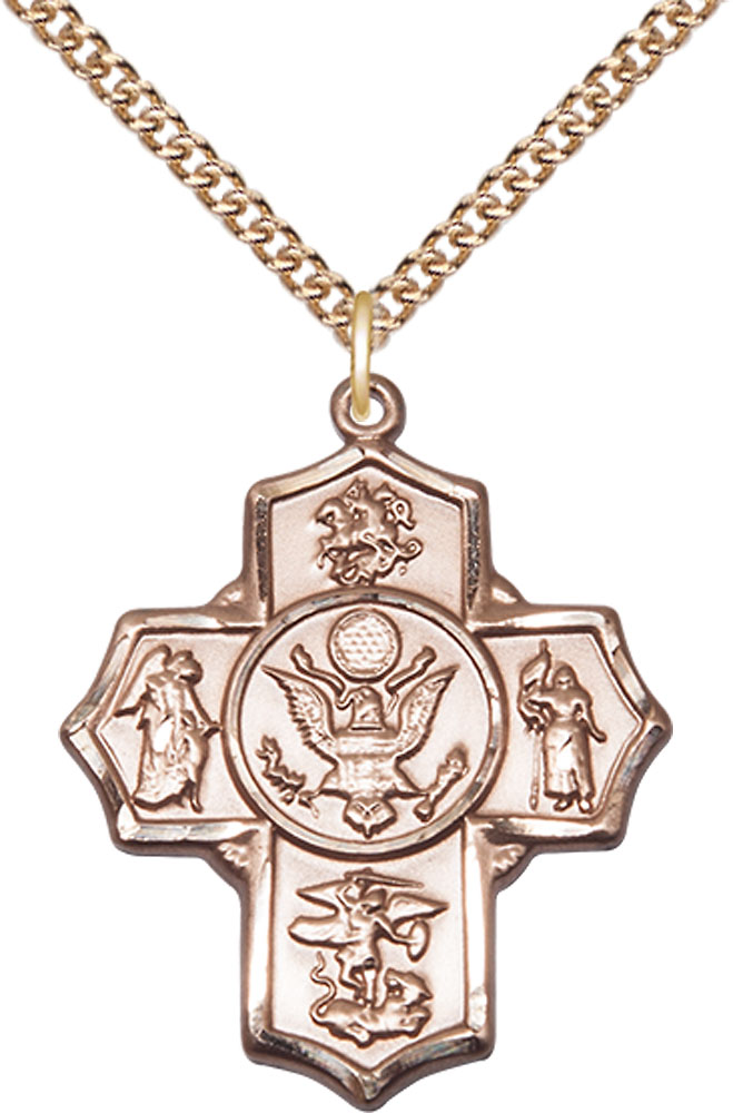 14kt Gold Filled 5-Way Army Pendant on a 24 inch Gold Filled Heavy Curb chain