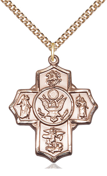 14kt Gold Filled 5-Way Army Pendant on a 24 inch Gold Filled Heavy Curb chain