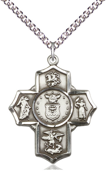 Sterling Silver 5-Way Air Force Pendant on a 24 inch Sterling Silver Heavy Curb chain
