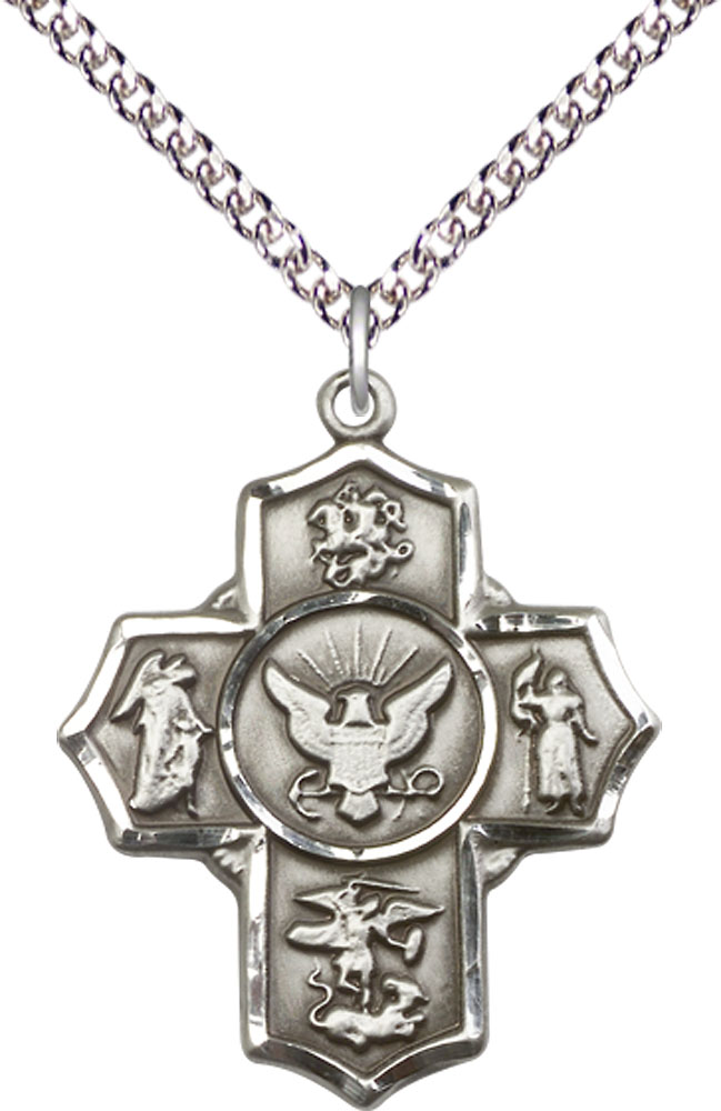 Sterling Silver 5-Way Navy Pendant on a 24 inch Sterling Silver Heavy Curb chain