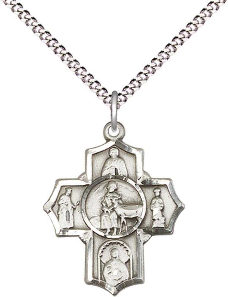 Sterling Silver 5-Way Special Needs Pendant on a 18 inch Light Rhodium Light Curb chain