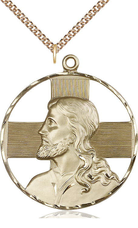 14kt Gold Filled Christ Profile Pendant on a 24 inch Gold Filled Heavy Curb chain