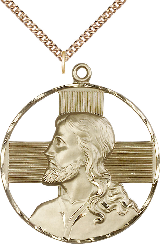 14kt Gold Filled Christ Profile Pendant on a 24 inch Gold Filled Heavy Curb chain