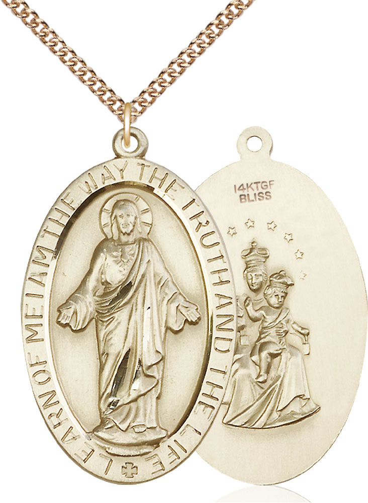 14kt Gold Filled Scapular Pendant on a 24 inch Gold Filled Heavy Curb chain