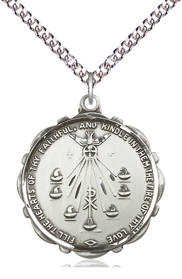 Sterling Silver Seven Gifts Pendant on a 24 inch Sterling Silver Heavy Curb chain