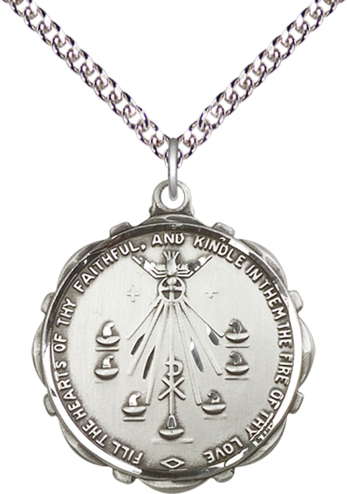 Sterling Silver Seven Gifts Pendant on a 24 inch Sterling Silver Heavy Curb chain