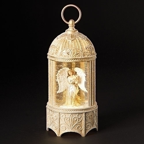 10.2&quot;H Led Swirl Birdcage With - Angel &amp; Dove; Batt N/In; Pt/Cd - Christmas