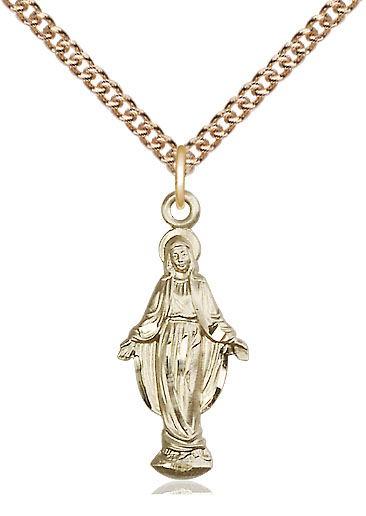 14kt Gold Filled Miraculous Pendant on a 24 inch Gold Filled Heavy Curb chain
