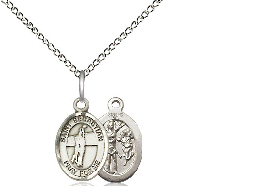 Sterling Silver Saint Sebastian Volleyball Pendant on a 18 inch Sterling Silver Light Curb chain