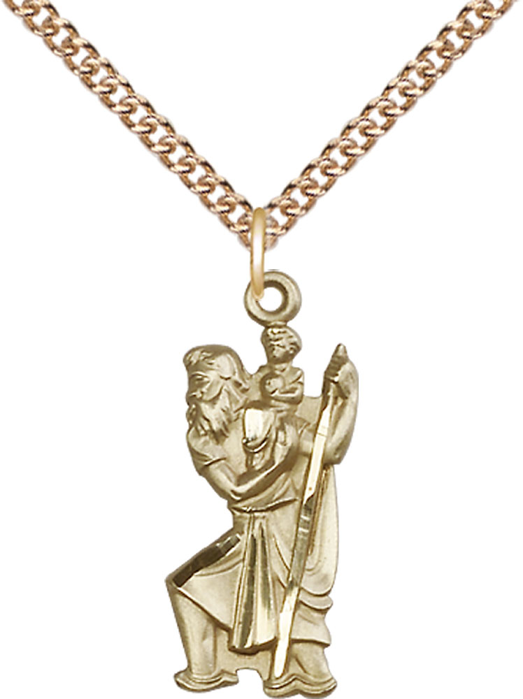 14kt Gold Filled Saint Christopher Pendant on a 24 inch Gold Filled Heavy Curb chain