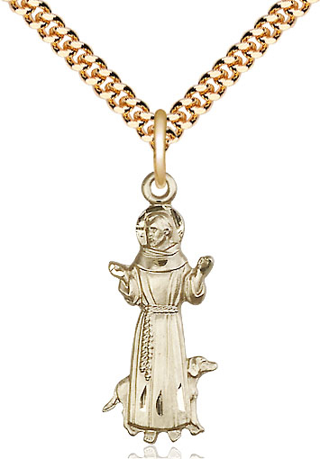 14kt Gold Filled Saint Francis Pendant on a 24 inch Gold Plate Heavy Curb chain