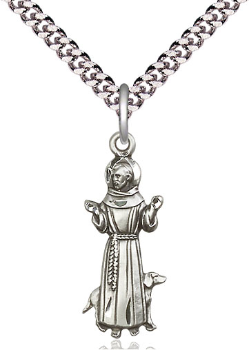 Sterling Silver Saint Francis Pendant on a 24 inch Light Rhodium Heavy Curb chain