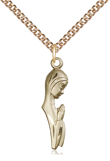 14kt Gold Filled Madonna Pendant on a 24 inch Gold Filled Heavy Curb chain