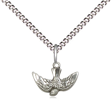 Sterling Silver Holy Spirit Pendant on a 18 inch Light Rhodium Light Curb chain