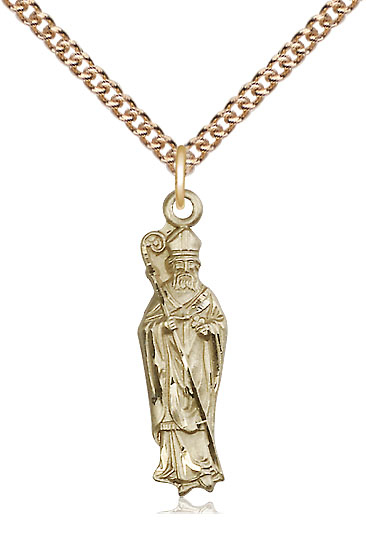 14kt Gold Filled Saint Patrick Pendant on a 24 inch Gold Filled Heavy Curb chain