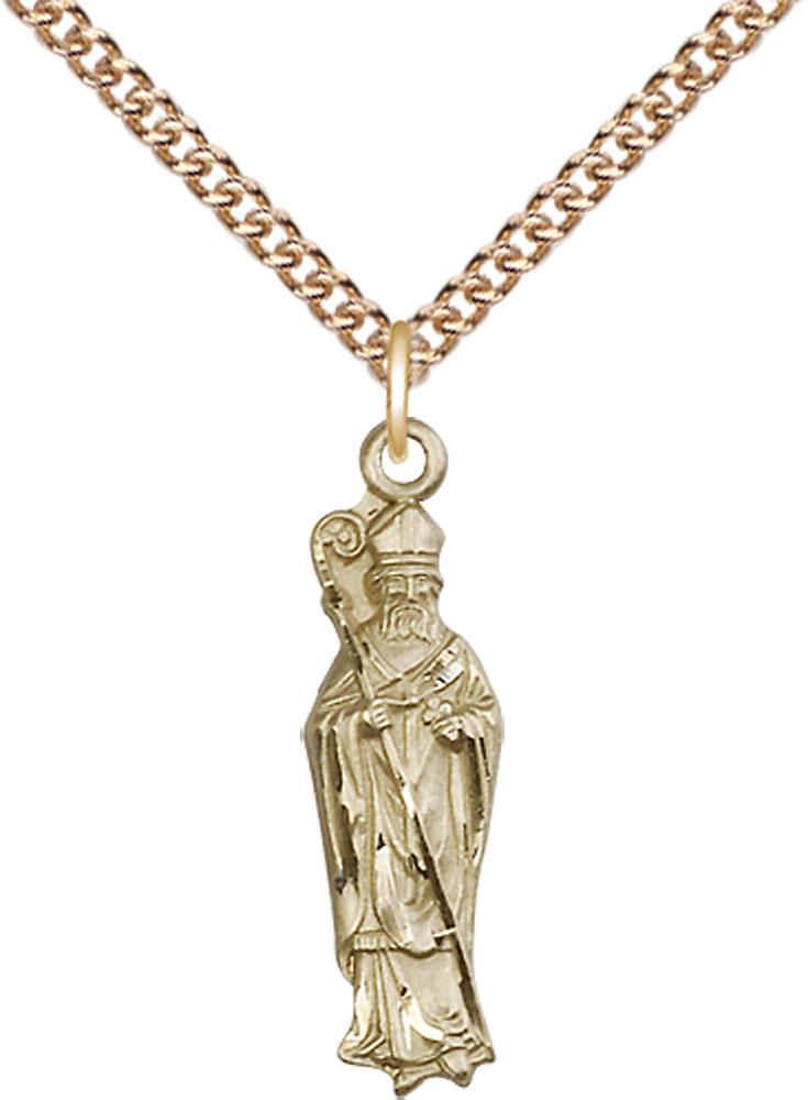 14kt Gold Filled Saint Patrick Pendant on a 24 inch Gold Filled Heavy Curb chain