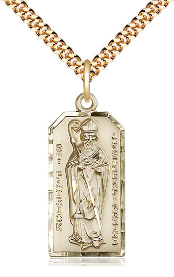 14kt Gold Filled Saint Patrick Pendant on a 24 inch Gold Plate Heavy Curb chain