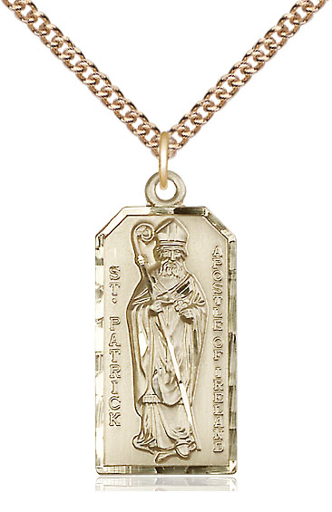 14kt Gold Filled Saint Patrick Pendant on a 24 inch Gold Filled Heavy Curb chain