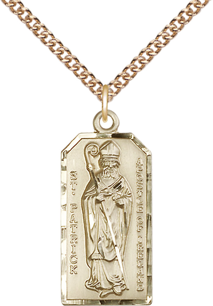 14kt Gold Filled Saint Patrick Pendant on a 24 inch Gold Filled Heavy Curb chain