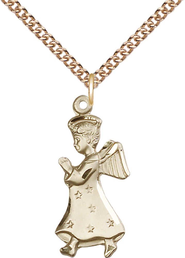 14kt Gold Filled Angel Pendant on a 24 inch Gold Filled Heavy Curb chain
