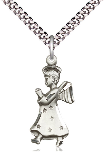 Sterling Silver Angel Pendant on a 24 inch Light Rhodium Heavy Curb chain