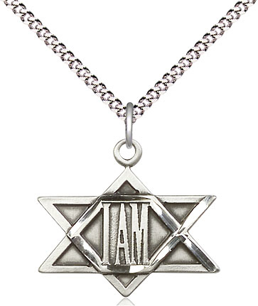 Sterling Silver I Am / Star of David Pendant on a 18 inch Light Rhodium Light Curb chain