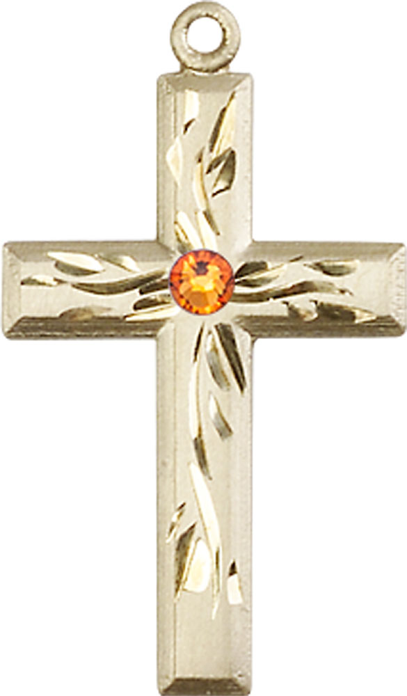 14kt Gold Filled Cross Medal with a 3mm Topaz Swarovski stone