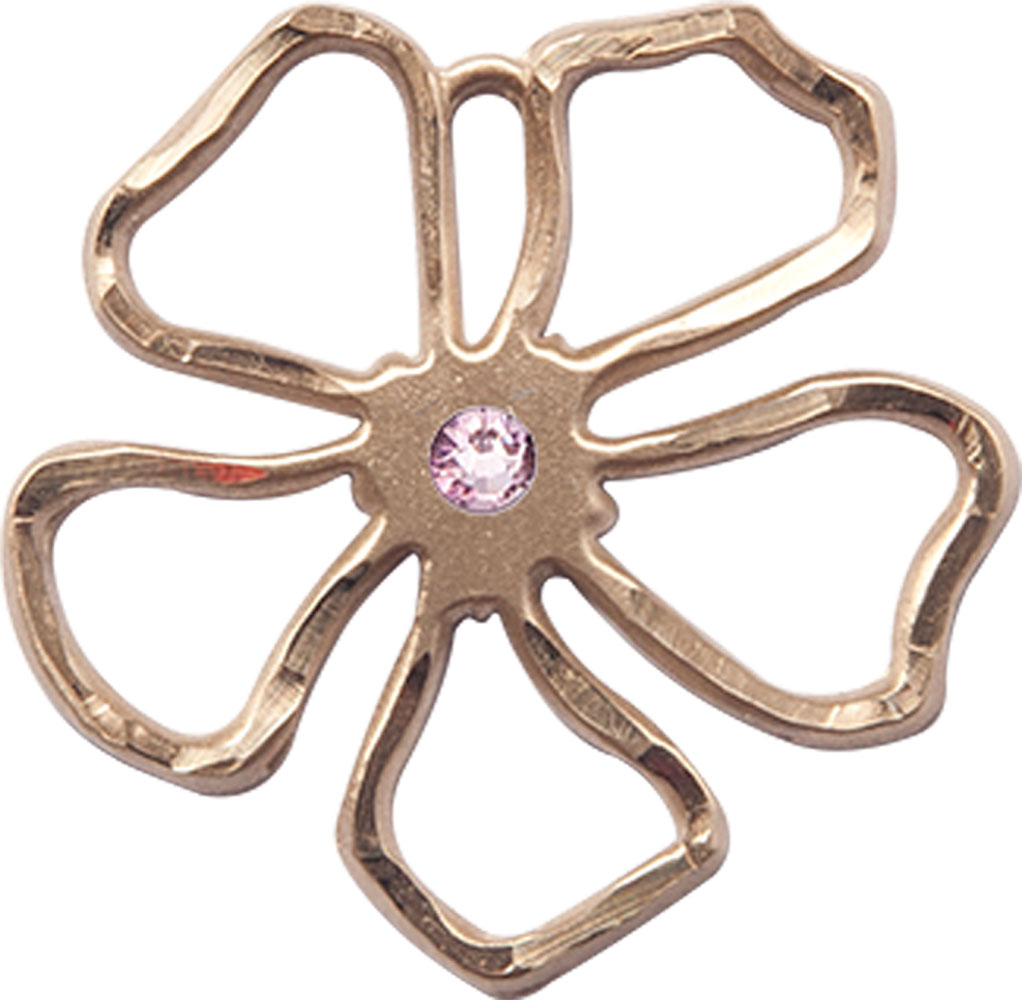 14kt Gold Five Petal Flower Medal with a 3mm Light Amethyst Swarovski stone