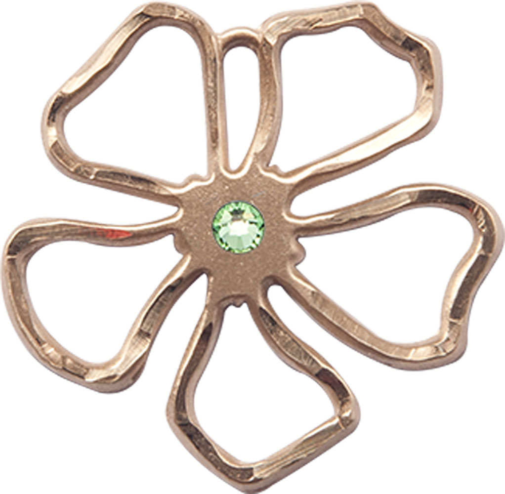 14kt Gold Five Petal Flower Medal with a 3mm Peridot Swarovski stone